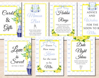 Lemon Chinoiserie Bridal Shower Signs, She Found Her Main Squeeze Wedding Shower Instant Digital Download
