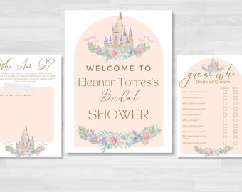 Fairytale Bridal Shower Welcome Sign and Games, Happily Ever After Princess Themed Wedding Shower Digital Download