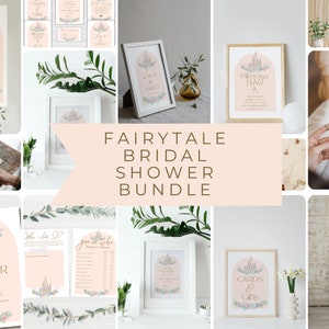Fairytale Bridal Shower Bundle, Princess Happily Ever After Themed Wedding Shower Party Signs, Games, and Invitation Instant Download