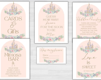 Fairytale Bridal Shower Signs, Princess Happily Ever After Themed Wedding Shower Party Signs Instant Download