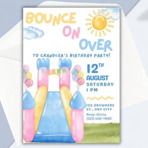 Bounce House Birthday Invitation, Bounce on Over Party Invite, Bouncy Castle Birthday Digital Download Invitation