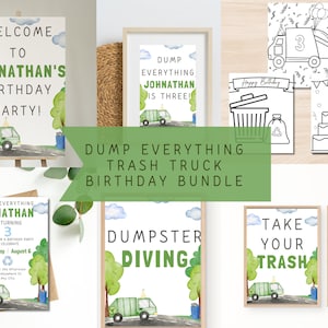 Trash Truck Birthday Party Sign, Dump Everything Trash Bash Party Bundle, Garbage Truck Kids Digital Download