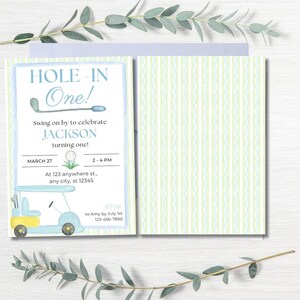 Hole in One Golf Birthday Invitation, Boys First Birthday Party Invite, Digital Download Invitation