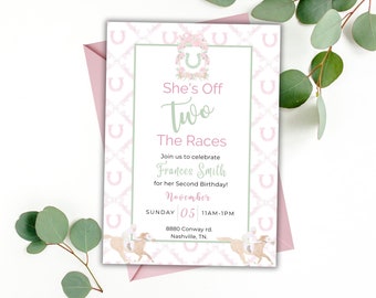 Verjaardagsuitnodiging Kentucky Derby: aquarel paardenraces (digitale download)