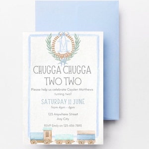 Train Birthday Chugga Chugga Two Two Train Second Birthday Invitation, Digital Download Invite