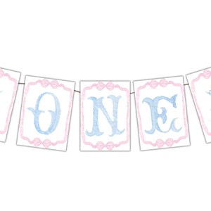 One Frist Birthday Banner, Pink ONE Preppy Birthday Party Sign, Grand Millennial High Chair Banner Instant Digital Download