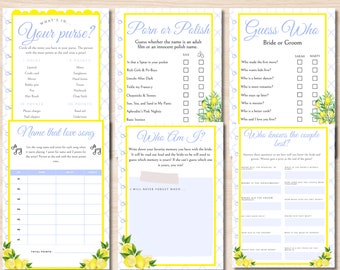 Lemon Bridal Shower, She Found Her Main Squeeze, Chinoiserie Italian Bridal Shower Bundle Digital Download Party Games