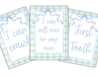 Baby Milestone Cards Bundle, New Baby Boy Gift Instant Download, 5x7in