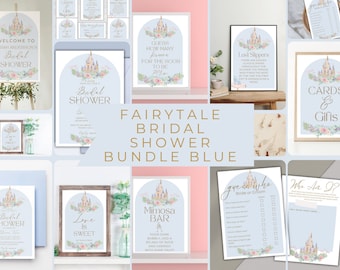 Fairytale Bridal Shower Bundle, Princess Happily Ever After Themed Wedding Shower Party Signs, Games, and Invitation Instant Download