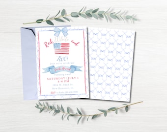 Red White and Two Birthday Invitation: Patriotic 4th of July Party (Digital Download)