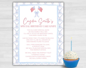 Red White and Blue Birthday Cake Knife Poem: Grandmillennial First Birthday (Digital Download)