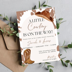 Cowboy Baby Shower Invitation A Little Cowboy is On The Way Western Baby Shower Digital Download Invitation
