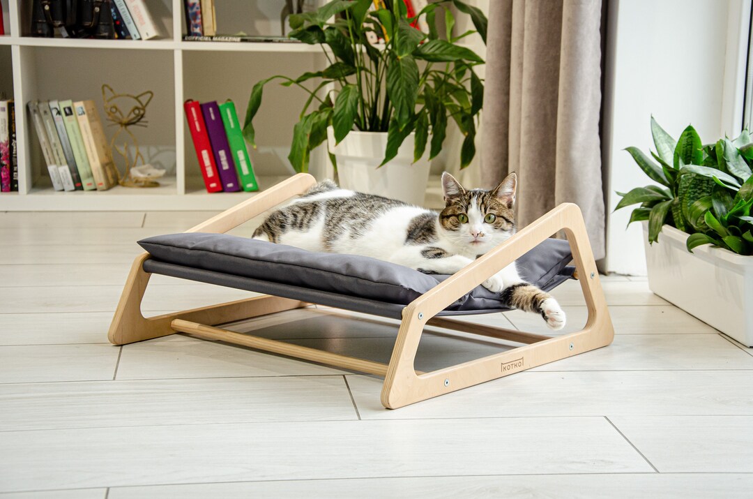 Wood Hammock for Pet, Wooden Hammock With Pillow for Cat, Pet Bed