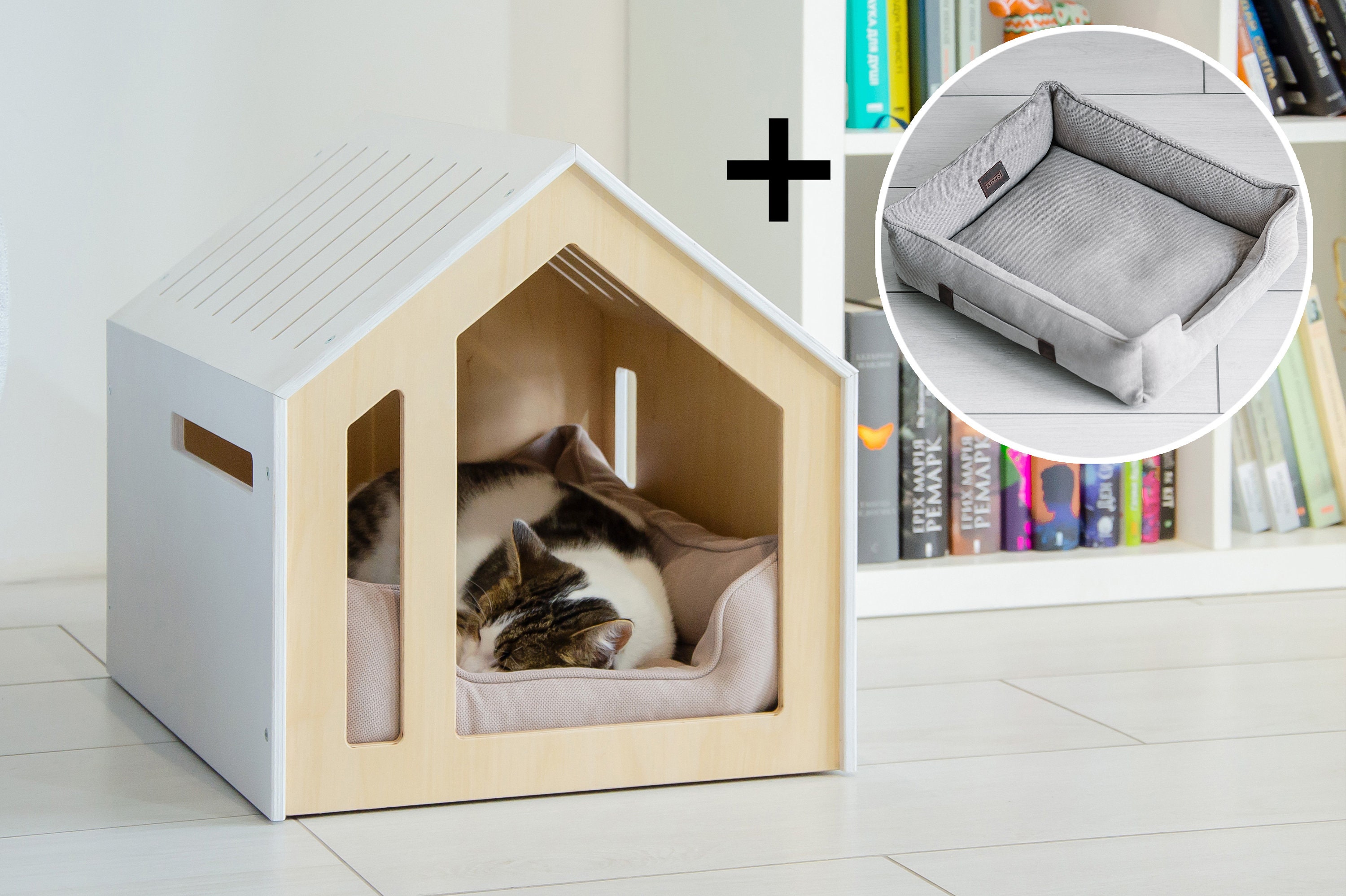 Modern Dog and Cat House With All Over Painting. Cat Bed, Dog Furniture, Indoor Cat House, Dog