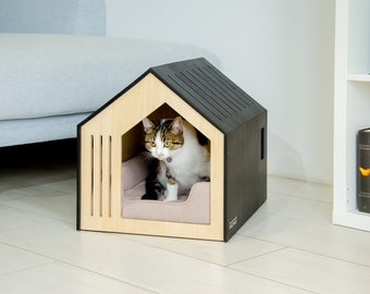 Wood Cat House Modern House for Cat Wooden Cat Furniture Indoor Cat House Cat Bed Cat Gift Cat Home Decor Cat Furniture Cat Lover Gift