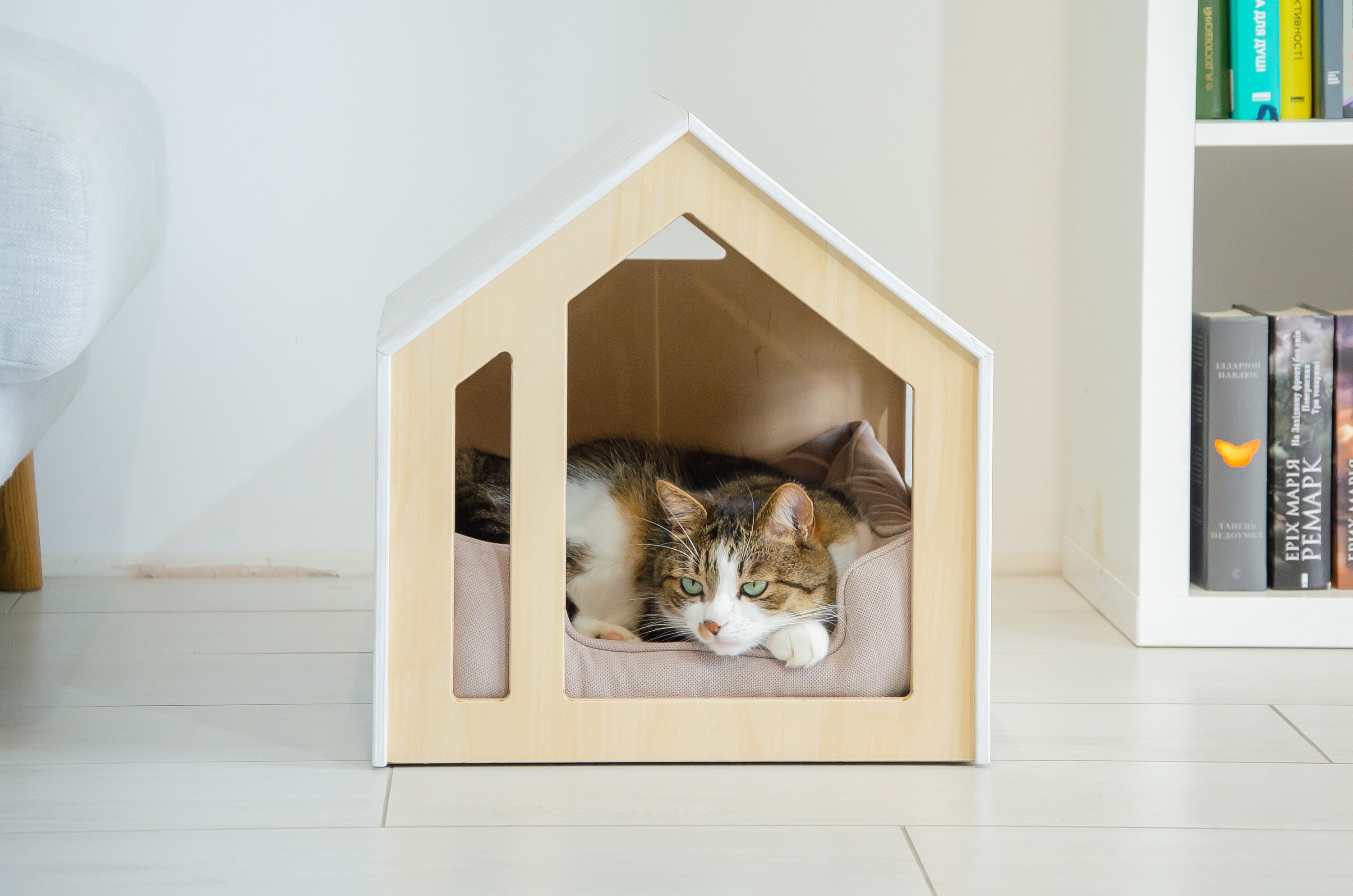 Modern Dog and Cat House With All Over Painting. Cat Bed, Dog Furniture, Indoor Cat House, Dog