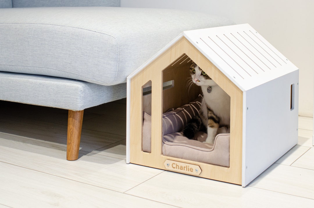 Modern Dog and Cat House With All Over Painting. Cat Bed, Dog Furniture, Indoor Cat House, Dog