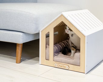 Modern dog and cat house with all over painting. Cat bed, dog furniture, indoor cat house, dog crate, dog house.