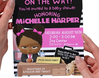 Invitación para baby shower de Black Boss para niña / Digital, CUALQUIER COLOR (personalizamos, usted descarga).