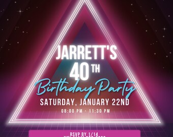 Retro 80s Birthday Party Invitation (We Customize for You Digital Download)