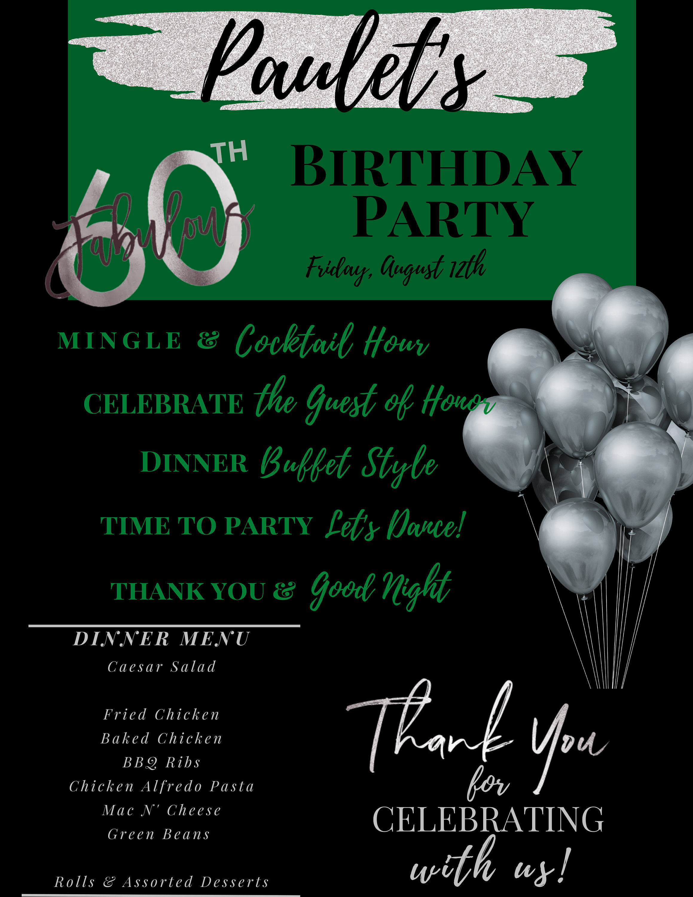 60th Birthday SILVER Event Program Custom | Digital Download (we