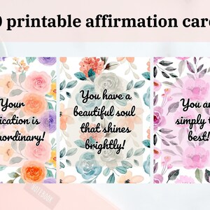 Affirmationskarten mit floralem Hintergrund zum Ausdrucken, 20er Pack, Affirmationskarten mit Blumenhintergrund, Motivationskarten zum Ausdrucken