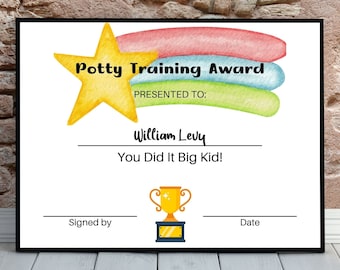 Editable Potty Training Award Certificate Template (Digital Download)