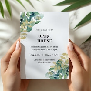 Open House Digital Invitation, New Office Invitation Template, Greenery Open House Evite, Business Event Electronic Invitation