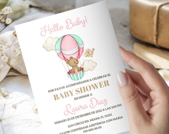 Spanish Baby Shower Invitation, Bear Theme (Digital Download)