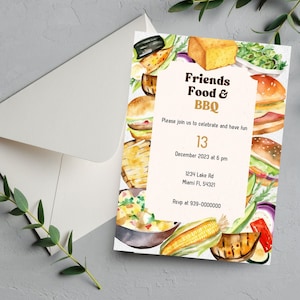 Friends and Food BBQ Digital Invitation, Friends Party Invitation Template, Barbecue Party Evite, Friendship Party Electronic Invitation