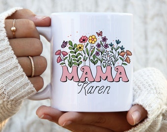 Personalized Floral Mama Mug: Custom Mom Name Gift