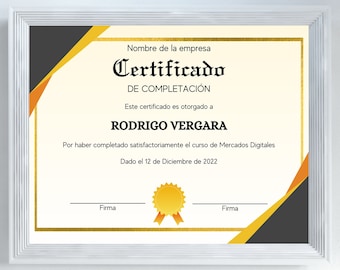 Spanish Certificate of Completion Template: Editable Canva Design (Digital Download)