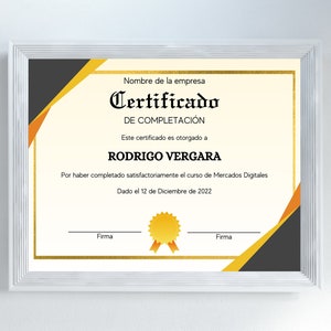 Certificado de Completación Plantilla Editable Canva, Plantilla de Certificado de Completación en Español, Plantilla Certificado Empresarial/Curso