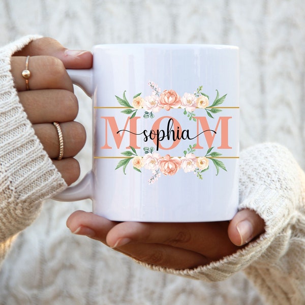 Personalized Floral Mom Mug, Custom Mom Name Mug, Floral Mug For Mothers, Floral Gift For a Mom, Custom Mama Mug, Personalized Mom Gift