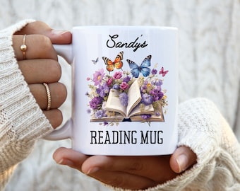 Personalized Reading Mug: Butterfly Floral Design, Custom Reader Gift