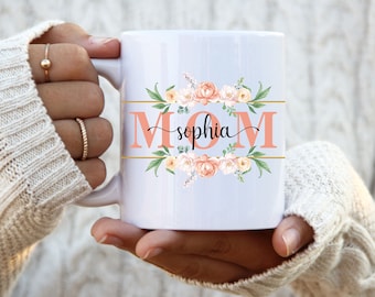 Personalized Floral Mom Mug: Custom Name Gift