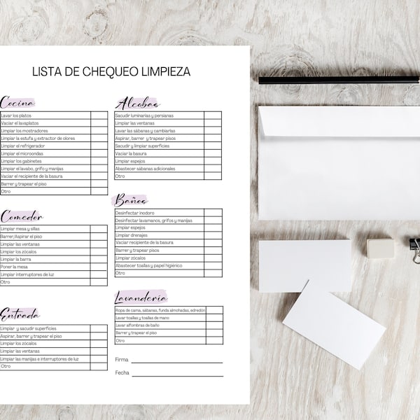 Spanish Cleaning Checklist Template, Editable Canva Planner (Digital Download)
