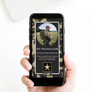 Invitación de bienvenida a casa del ejército de los EE. UU., invitación electrónica del partido militar, fiesta de retiro del ejército de los EE. UU., invitación a la celebración del partido militar