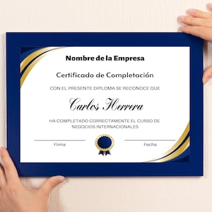 Certificaat van voltooiing Plantilla bewerkbaar canvas, Spaanse sjabloon voor certificaat van voltooiing, Plantilla Certificado Finalización de Curso
