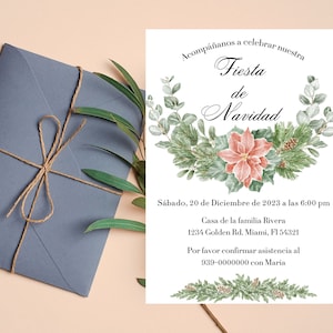 Convite Editável para Festa de Natal Espanhola, Convite Editável Fiesta de Navidad, Celebração de Natal Espanhola, Celebración Navidad