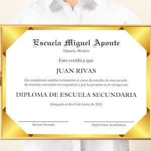 Diploma Escuela Secundaria Plantilla bewerkbaar canvas, sjabloon Spaanse middelbare school diploma, Plantilla Diploma Escolar, Diploma de Grado