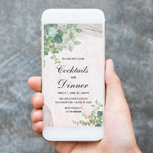 Invito digitale per cocktail e cena, modello di invito per la cena, invito per cena nel verde, invito elettronico per cena