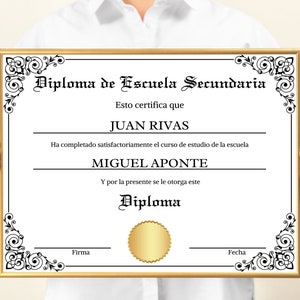 Diploma Escuela Secundaria Plantilla Editable Canva, Spanish High School Diploma Template, Plantilla Diploma Escolar, Diploma de Grado