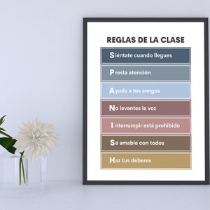 Reglas del aula de español, decoración de la pared del aula de español, decoración de la clase boho, profesor de español terroso imprimible, cartel de reglas del profesor de español