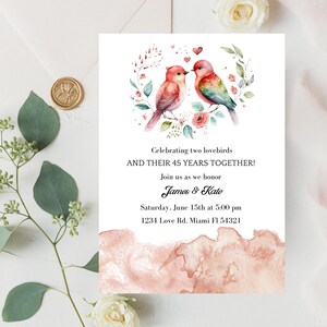 Anniversary Celebration Digital Invitation, Anniversary Editable Invitation In Canva, Love Birds Anniversary Template, Anniversary Party
