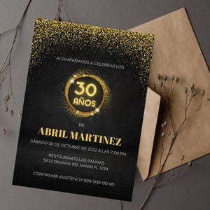 Birthday Spanish Digital Invitación, Gold Birthday Evite, Cumpleaños Invitación Electrónica, Spanish Party Invitación, Invitación Cumpleaños