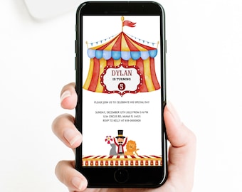 Circus Birthday Electronic Invitation, Canva Template (1080 x 1920 px)