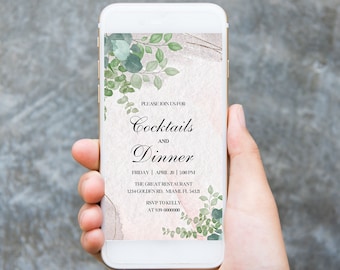 Greenery Cocktails and Dinner Invitation Template (Digital Download)