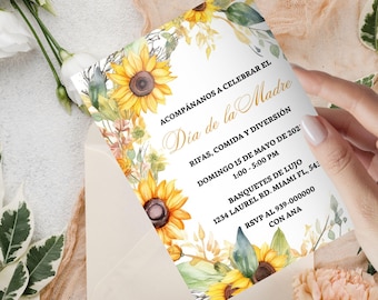 Spanish Mother's Day Invitation Template: Sunflower Canva (Digital Download)