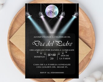 Invitación Celebración Dia del Padre, Spanish Father&#39;s Day Invitation, Spanish Father&#39;s Day Canva Template, Father&#39;s Day Disco Invitation